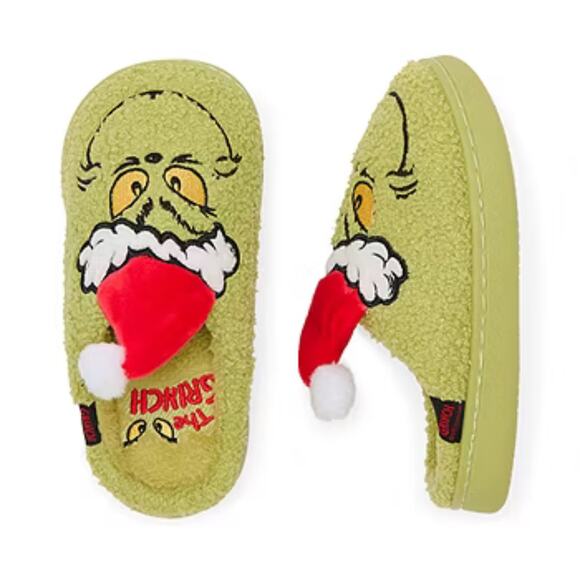 Dr Seuss Grinch Christmas Toddler’s Slippers Unisex Kids Slip-On OSFM Green NWT - Picture 1 of 4